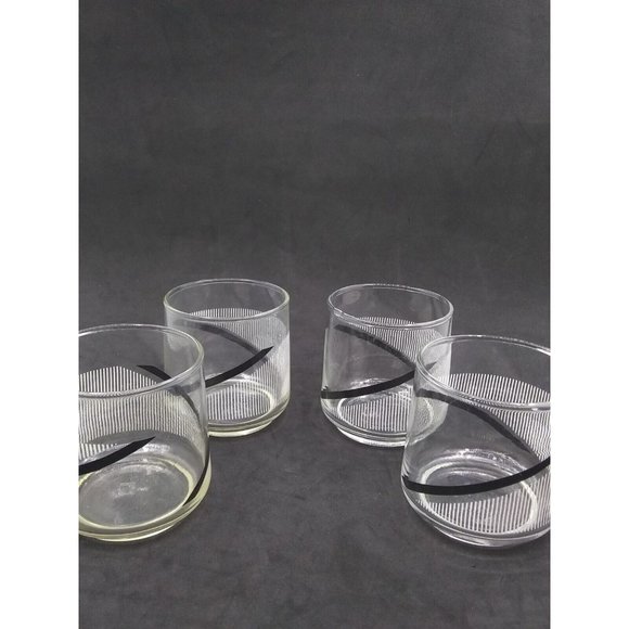 Mika's midnight? G. Braids Black/White Lowball Glasses Retro MCM Bar Ware Set/4. - Picture 1 of 12